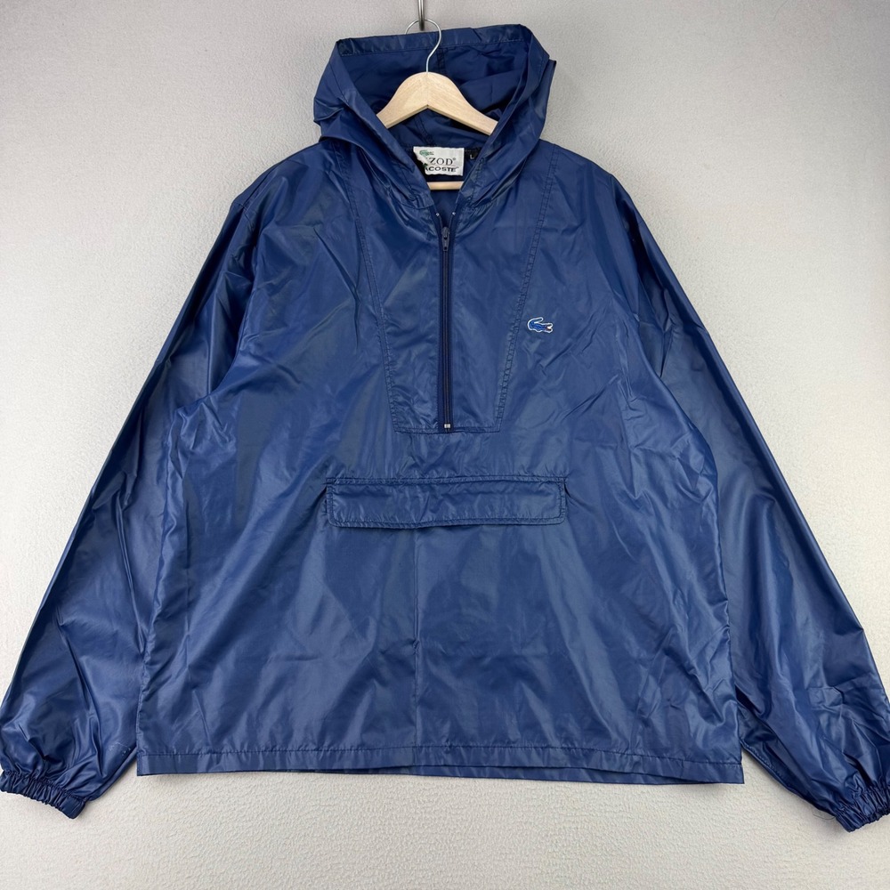 Vintage Izod Lacoste Anorak Jacket Men Large Blue 80s Hooded Windbreaker Retro